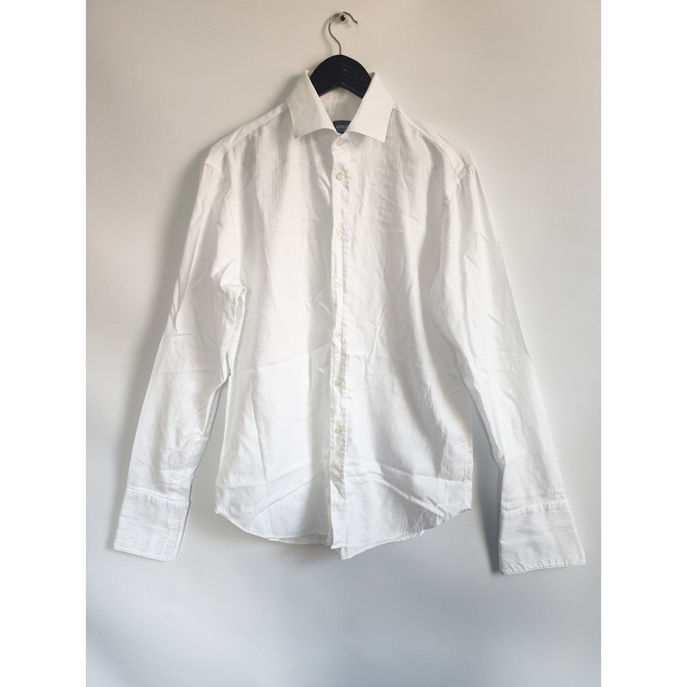 Armani Collezioni Shirt 41 /16 Long Button Down Cutaway Collar Herringbone Dress